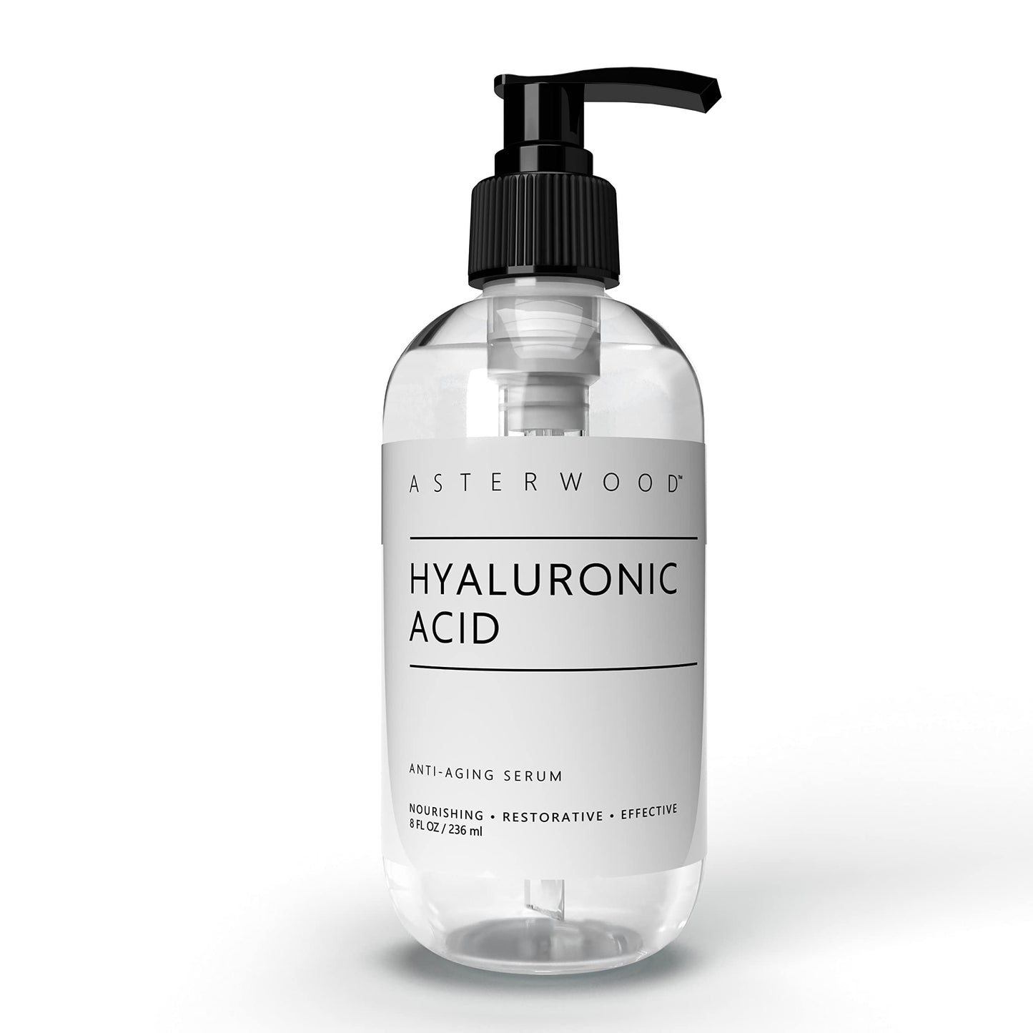Asterwood Pure Hyaluronic Acid Serum for Face (237 ml/8 oz); Plumping Anti-Aging Face Serum, Hydrating Facial Skin Care, Fragrance Free, Pairs Well with Vitamin C Serum & Retinol Serum