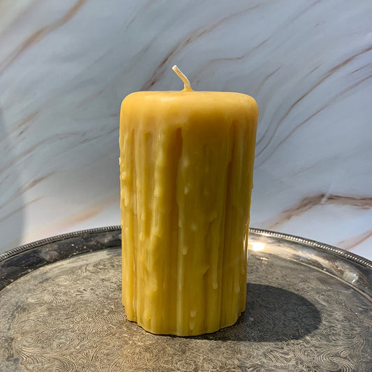Natural Beeswax Hand Dipped Drip Pillar Candle Candles Beeswax Candles 5"