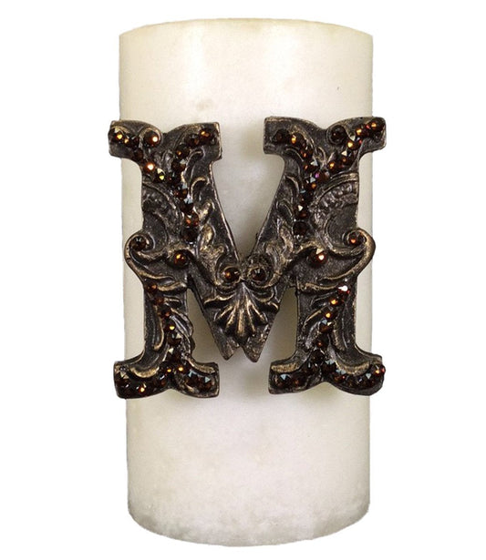 Decorative Candle 3x6 with Jeweled Initial