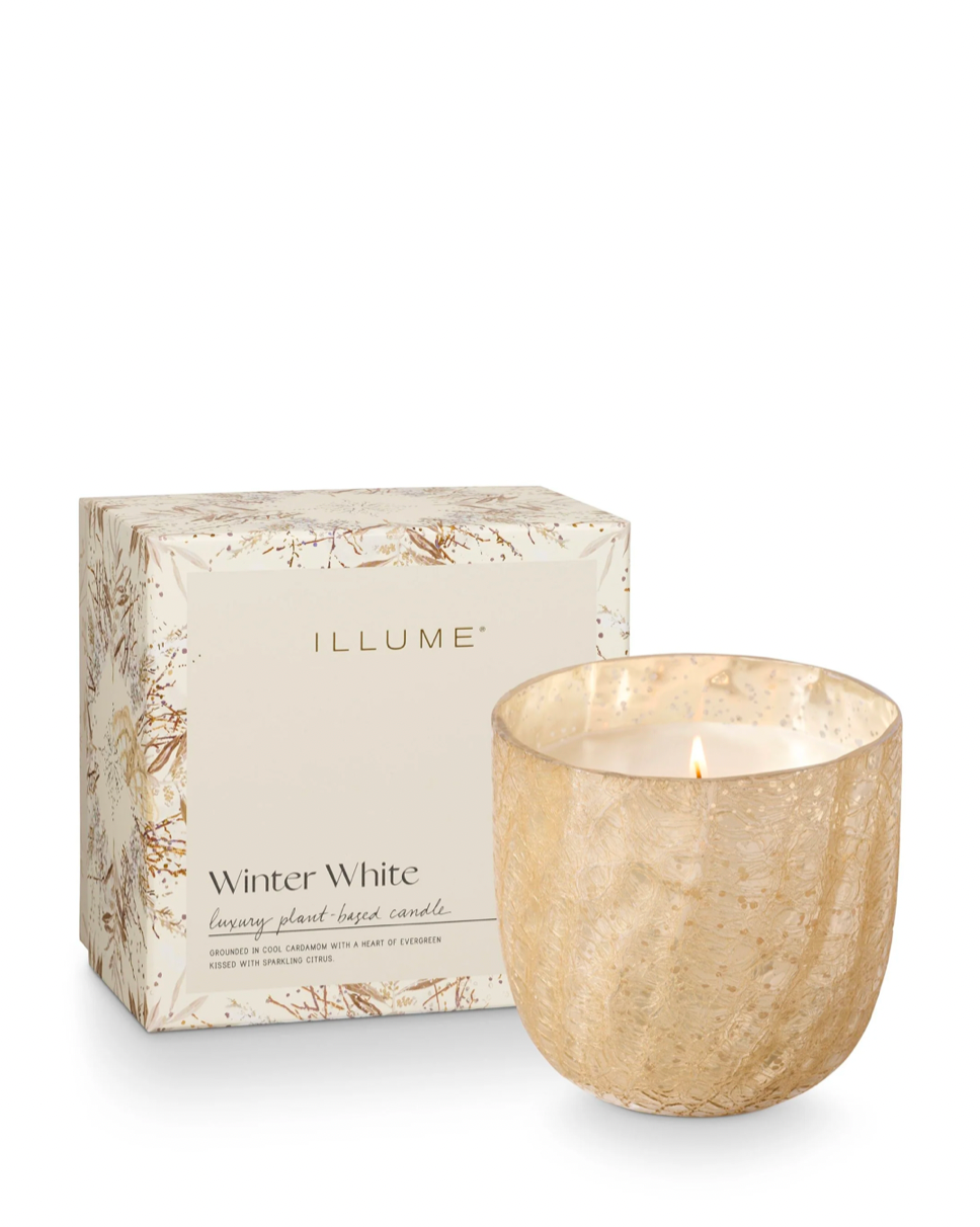ILLUME Winter White Large Boxed Crackle Glass Candle