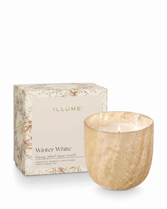ILLUME Winter White Large Boxed Crackle Glass Candle