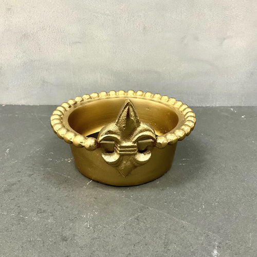 Gold Candle Holder with Fleur-De-Lis Detail