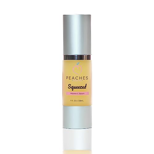 Peaches Skin Care Squeezed Vitamin C Serum (1 oz) Anti Aging Serum for Women & Men w/Ascorbic Acid, Real Gold, Kakadu Plum Extracts Facial Serums for Glowing Skin Face Care for Elasticity & Firm Skin