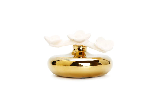 Gold Circular Diffuser with Three White Flowers/Iris & Rose Aroma