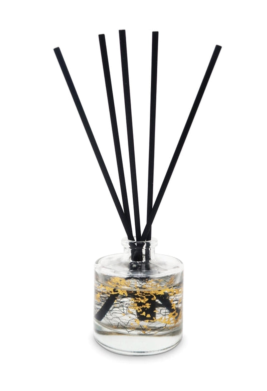 Glass Diffuse with Gold Splatter Design and Black Reeds - White Flower Scent