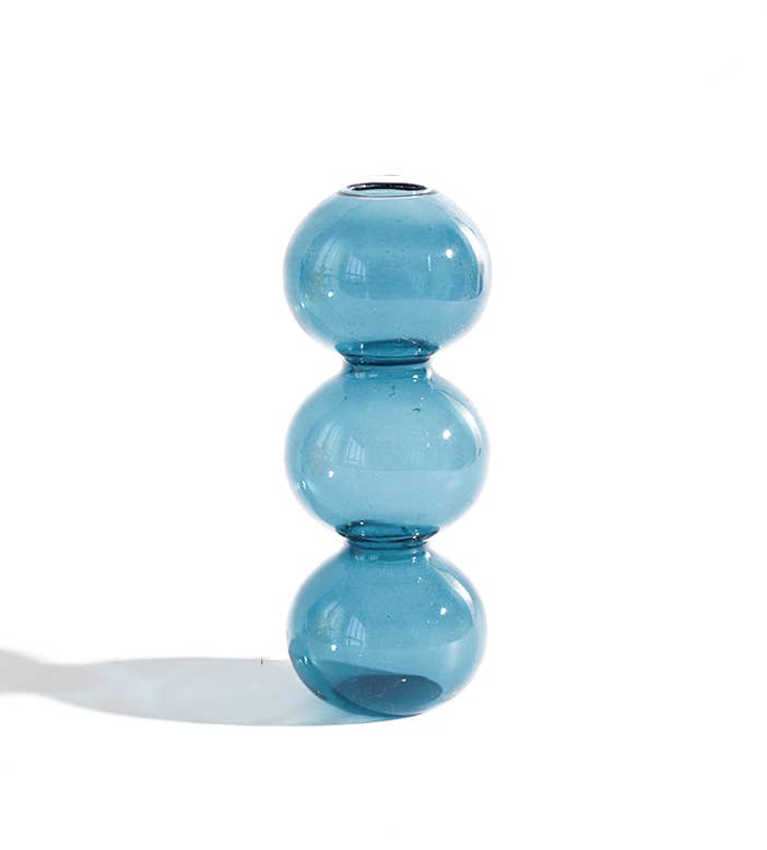{Fiddlehead Craftsman} Mid-Century Modern Hand Turned Glass Vase :: Blue