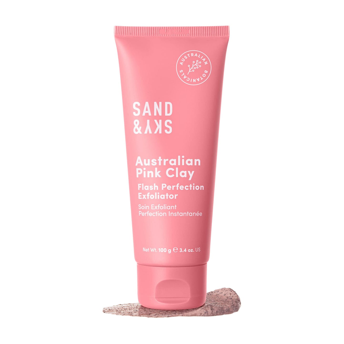Sand & Sky Flash Perfection Exfoliating Treatment Face Scrub - Face cleanser Australian Pink Clay Moisturizing Facial Exfoliator For Face | With Rosehip, Grapeseed, Olive Oil (3.4 oz)