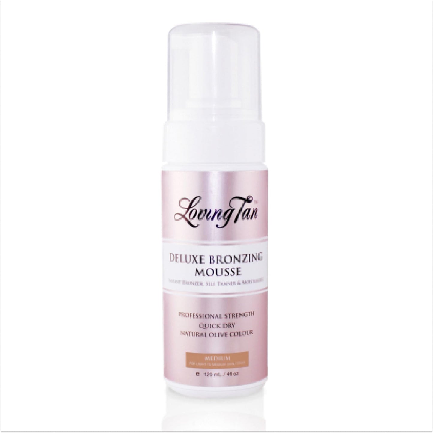 Loving Tan Deluxe Bronzing Mousse, Medium - Streak Free, Natural looking, Professional Strength Sunless Tanner - Up to 5 Self Tan Applications per Bottle, Cruelty Free, Naturally Derived DHA - 4 FL O