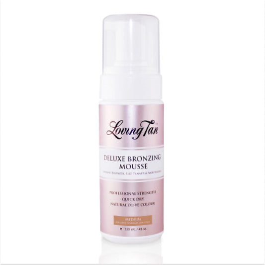 Loving Tan Deluxe Bronzing Mousse, Medium - Streak Free, Natural looking, Professional Strength Sunless Tanner - Up to 5 Self Tan Applications per Bottle, Cruelty Free, Naturally Derived DHA - 4 FL O