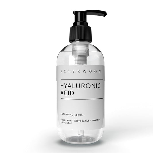 Asterwood Pure Hyaluronic Acid Serum for Face (237 ml/8 oz); Plumping Anti-Aging Face Serum, Hydrating Facial Skin Care, Fragrance Free, Pairs Well with Vitamin C Serum & Retinol Serum