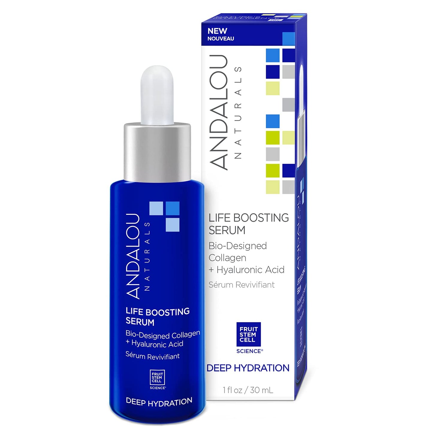 Andalou Naturals Collagen + Hyaluronic Acid Serum for Face, Deep Hydration Life Boosting Face Serum, Helps Improve Skin Elasticity, Day & Night Hydrating Serum, 1 Fl. Oz.