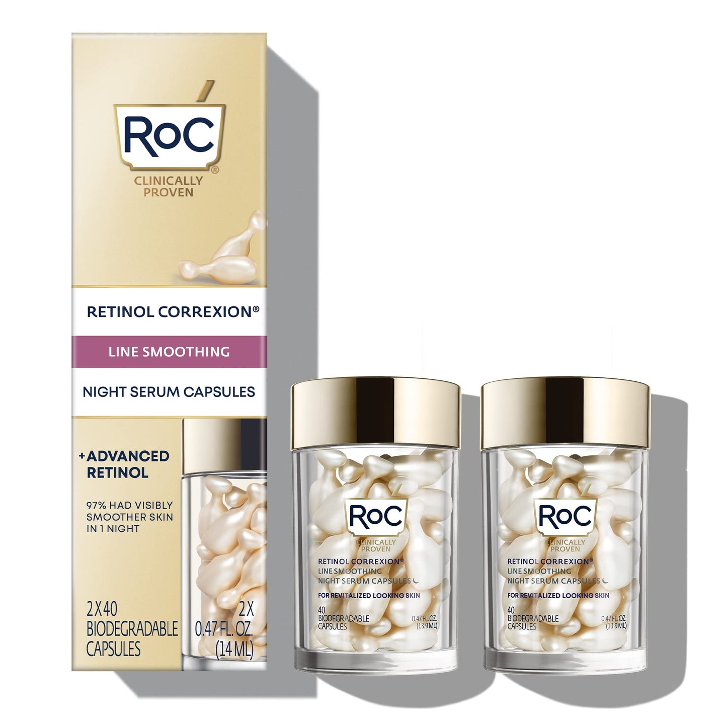 RoC Retinol Correxion Line Smoothing Night Retinol Serum, 80 Capsules (Limited Edition Value Set)