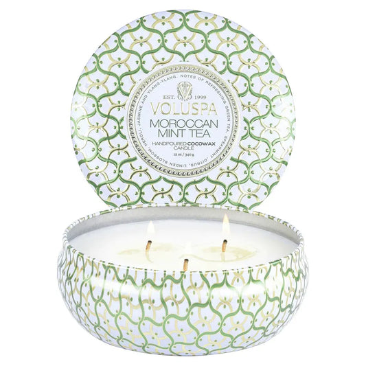 Moroccan Mint Tea 3 Wick Tin Poured in California