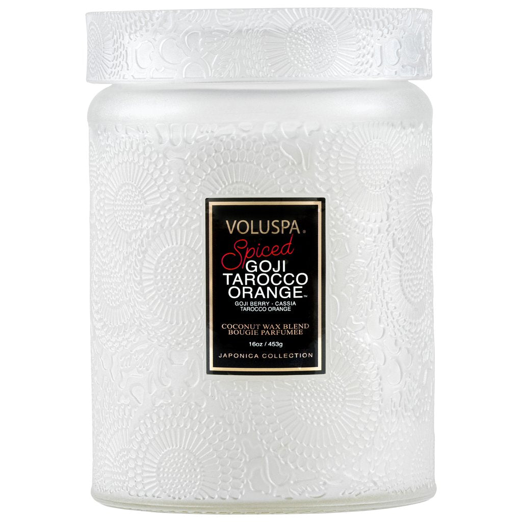 {Voluspa} Glass Jar Candle with Lid :: Spiced Goji Taracco Orange :: Large
