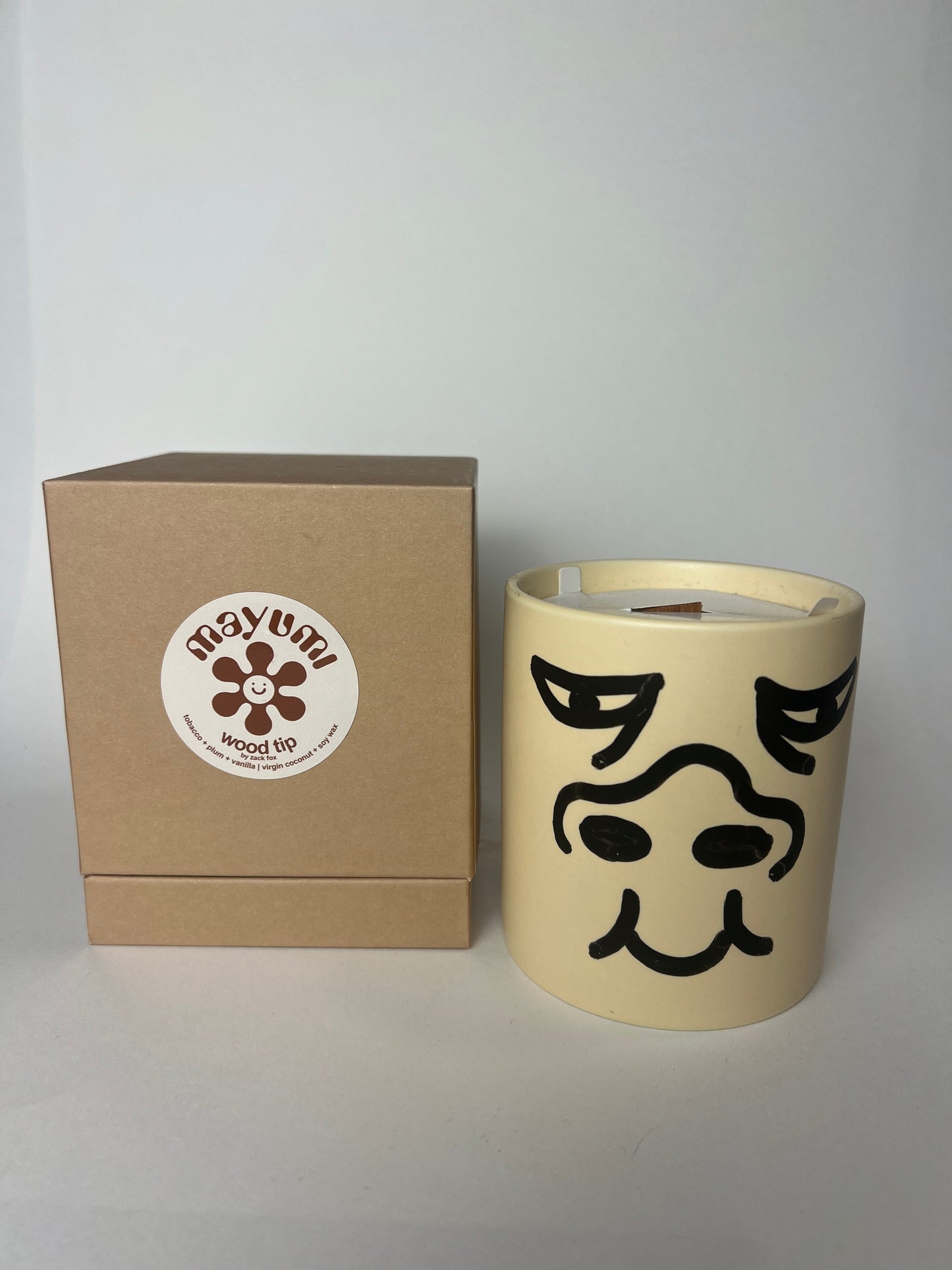1 of 1 hand-drawn WOOD TIP ZACK FOX CANDLE: tobacco + plum + vanilla