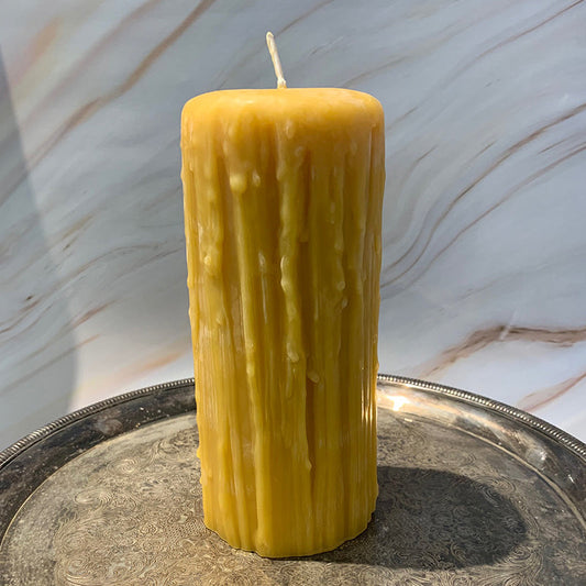 Natural Beeswax Hand Dipped Drip Pillar Candle Candles Beeswax Candles 7"