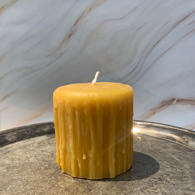 Natural Beeswax Hand Dipped Drip Pillar Candle Candles Beeswax Candles 3"