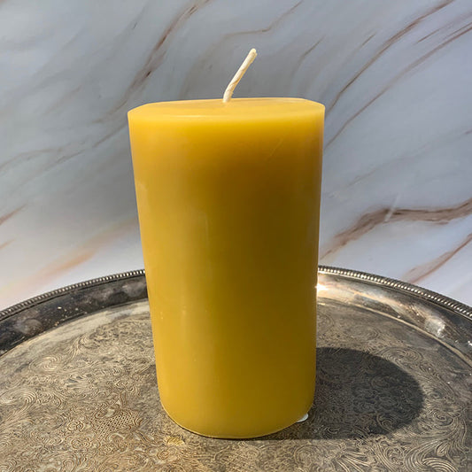 Natural Beeswax Hand Dipped Round Pillar Candle Candles Beeswax Candles 5"