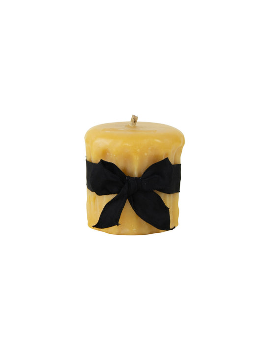 MATCH Pewter Beeswax Drip Pillar Candle  Gold 3.5" H x  3.5" D Weston Table