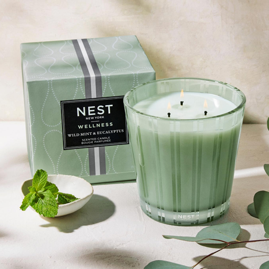 Lifestyle of Nest New York Wild Mint & Eucalyptus 3-Wick Candle with Box