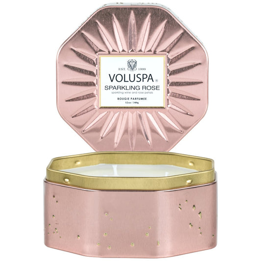 {Voluspa} 3 Wick Tin Candle :: Sparkling Rose
