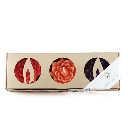 Natural Beeswax Lotus Blossom Candles, Set of 3 Candles Beeswax Candles Vibrant