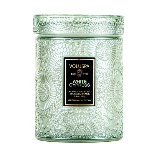 {Voluspa} Glass Jar Candle with Lid :: White Cypress :: Small