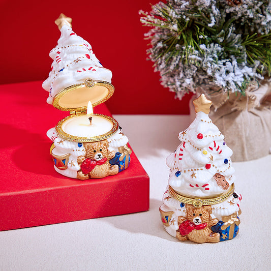 Ceramic Handmade Scented Candle Soy Wax Candle Christmas Gift - Bear White Christmas Tree
