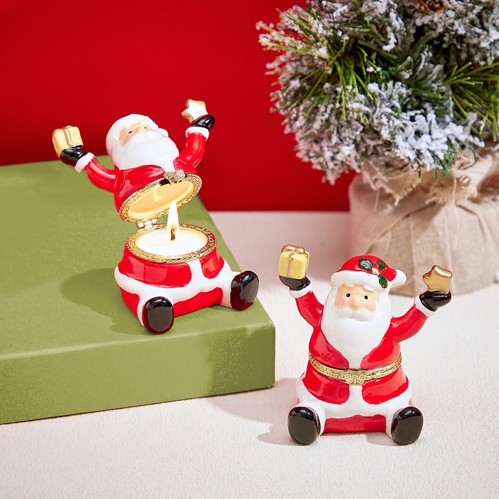 Ceramic Handmade Scented Candle Soy Wax Candle Christmas Gift - Santa Claus with an Apple