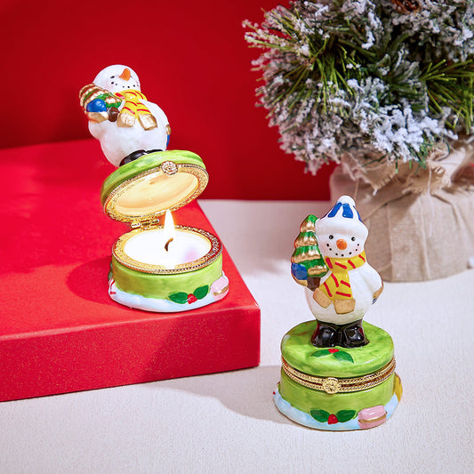 Ceramic Handmade Scented Candle Soy Wax Candle Christmas Gift - Snowman with Yellow Scarf