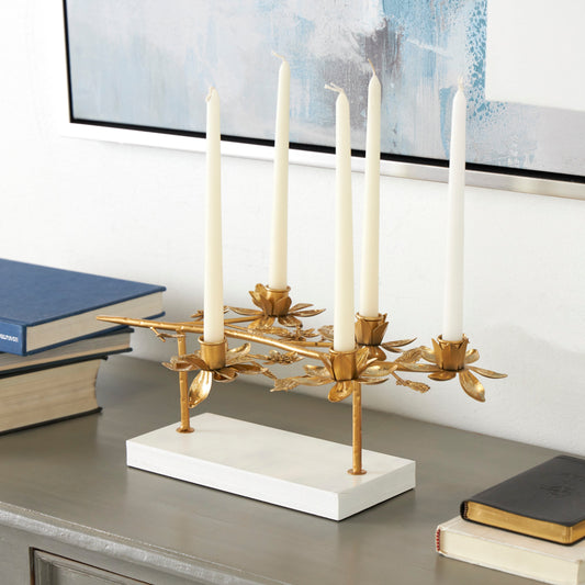 Gold Metal Floral Horizontal Candelabra with Base