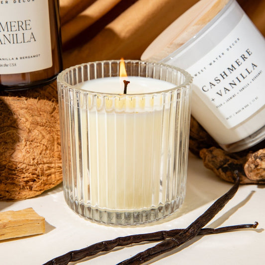 Cashmere and Vanilla Soy Candle - Ribbed Glass Jar - 11 oz