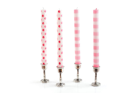 {Thumbprint Artifacts} Taper Candles :: Pink Dots & Stripes :: Set of 4