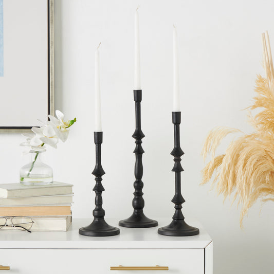 Black Metal Turned Style Candle Holder, Set of 3