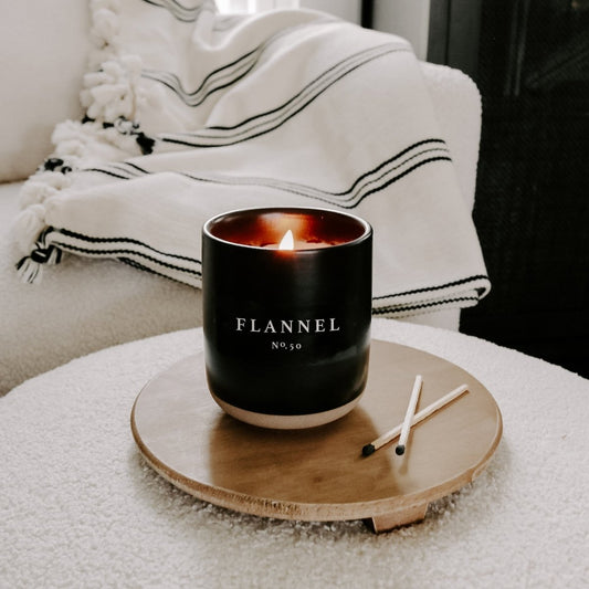 Flannel Soy Candle - Black Stoneware Jar - 12 oz