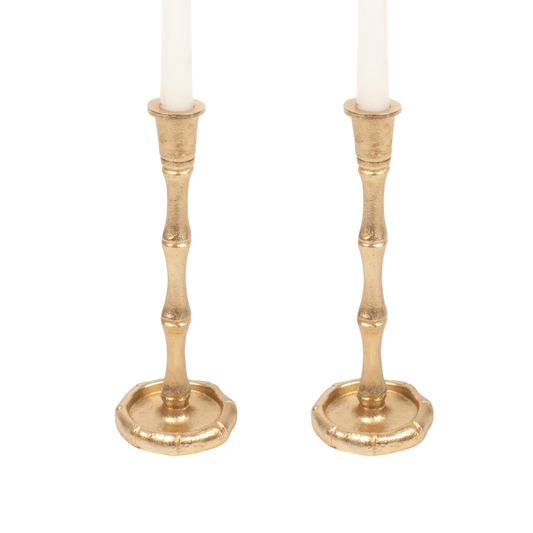 Gold Bamboo Candlestick Set - Available in Two Sizes - Candlesticks & Candles - The Well Appointed House
