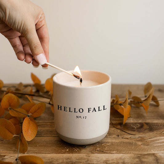 Hello Fall Soy Candle - Cream Stoneware Jar - 12 oz