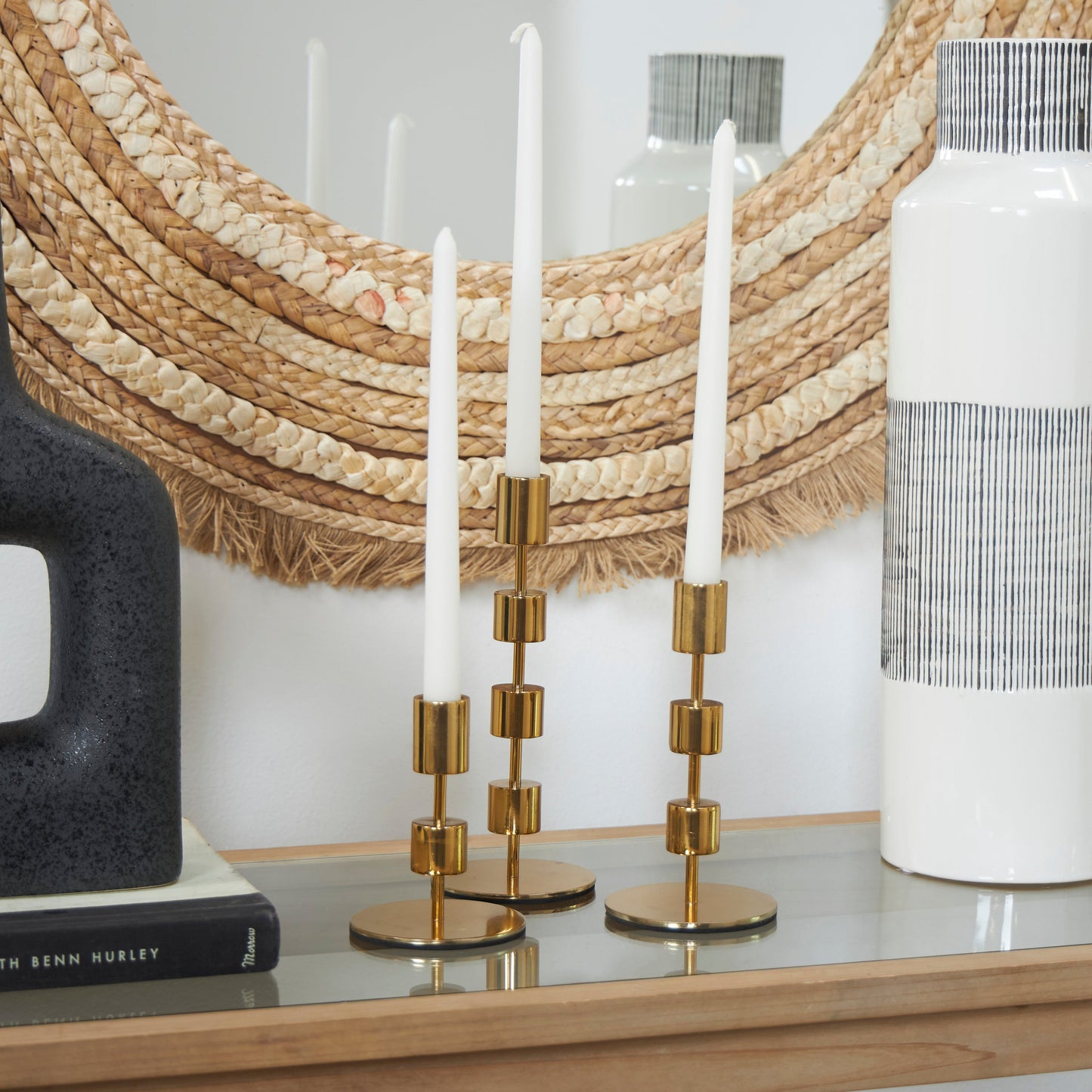 Metal Abstract Floating Block Candle Holder with Rounded Base (Set of 3)