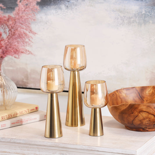 Gold Metal Candle Holder ( Set of 3 )