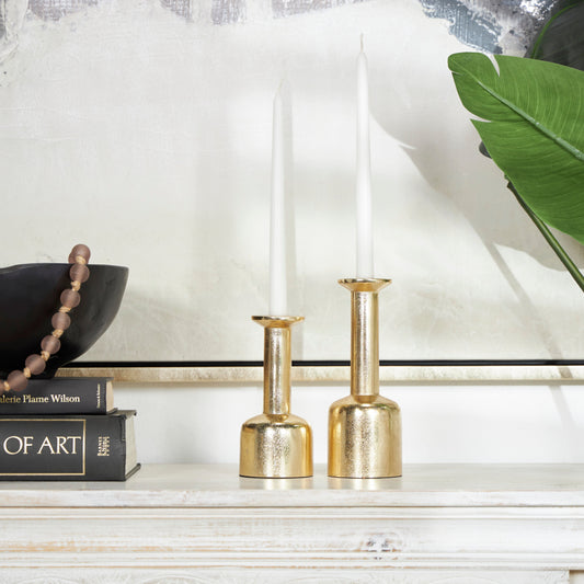 Gold Metal  Candle Holder with Rounded Bases (Set of 2)