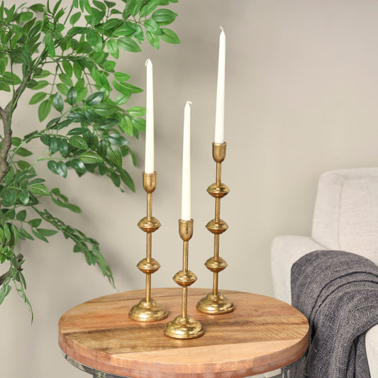 Gold Metal  Slim Candle Holder with Floating Spheres ( Set of 3)
