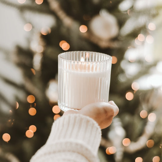 Warm and Cozy Soy Candle - Ribbed Glass Jar - 11 oz
