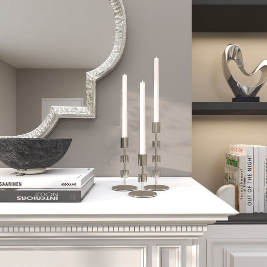 Metal Abstract Floating Block Candle Holder with Rounded Base (Set of 3)